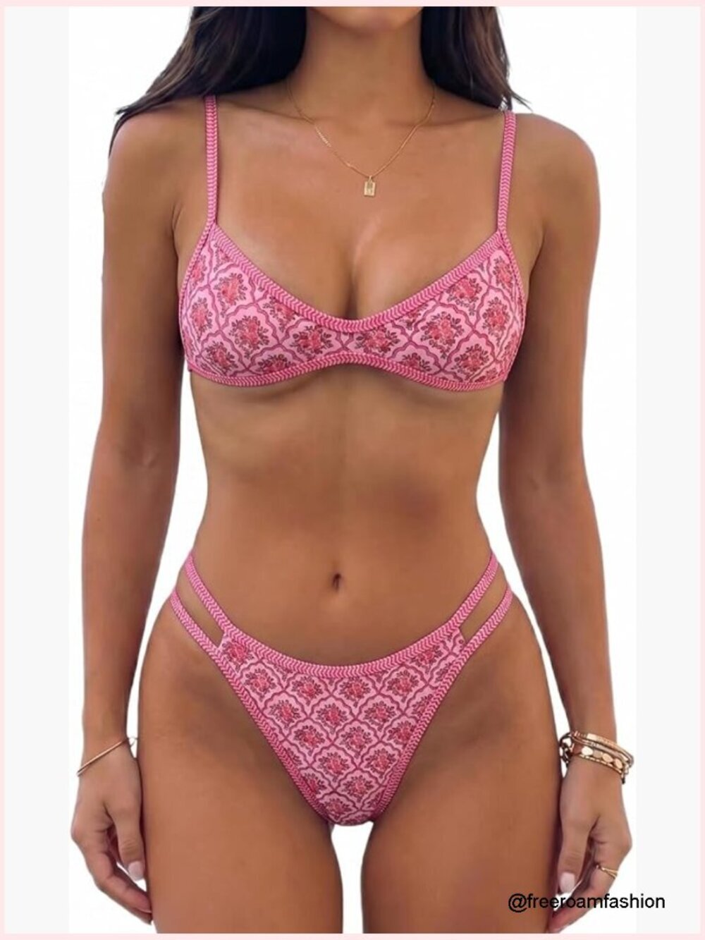 Women's Boho High Cut Thong Bikini Set 2 Piece Micro Swimsuit